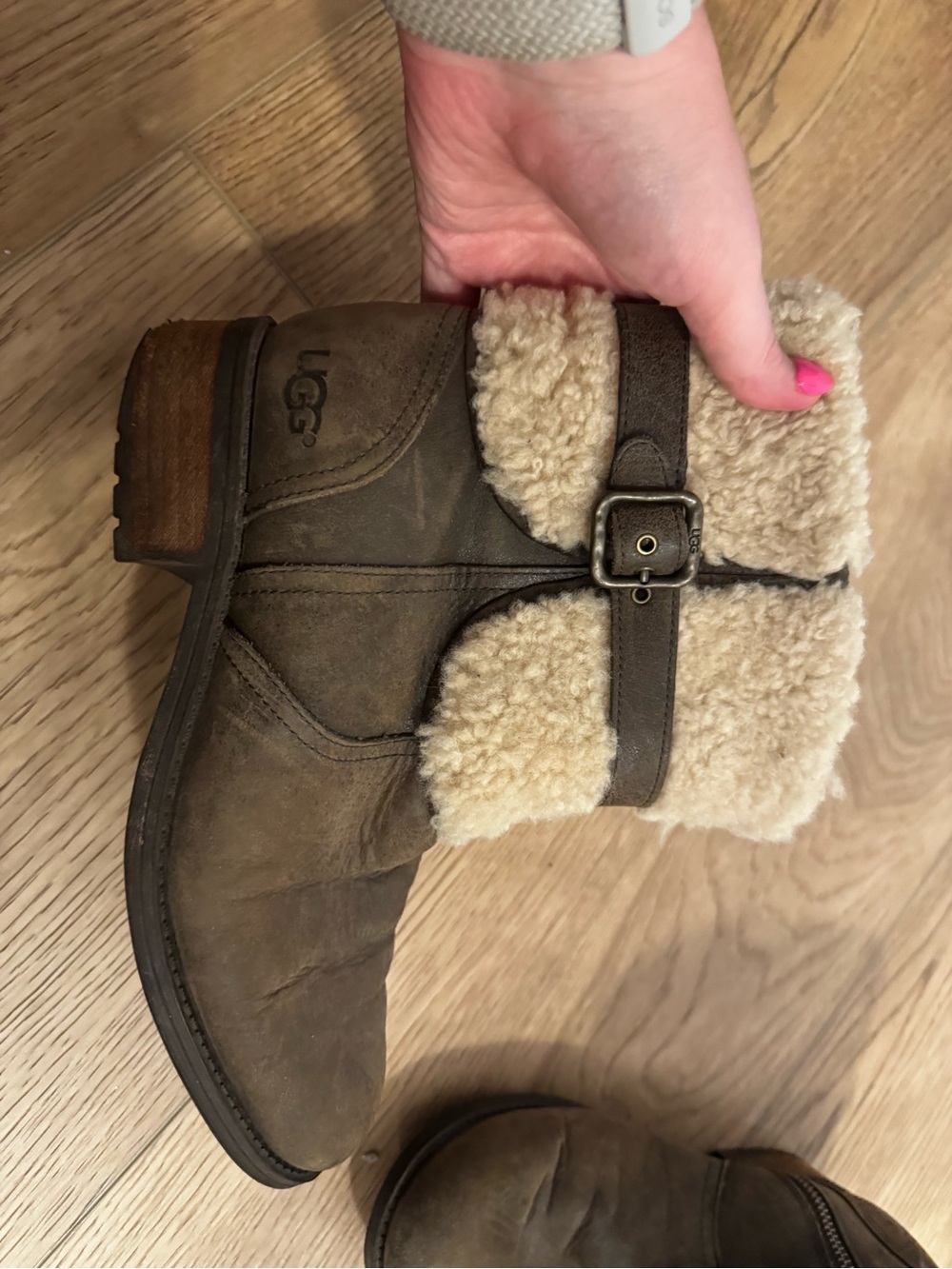 UGG Brown Suede Shearling Ankle Booties - Picture 2 of 7